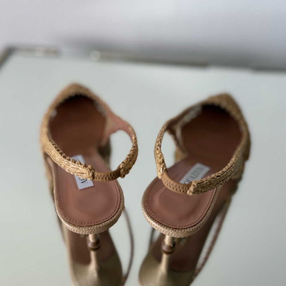 New AQUAZZURA Beige Raffia Kahlo Slingback Pumps 50 $950 - Picture 14 of 14